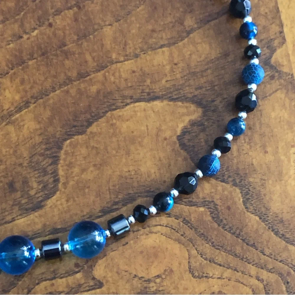 Handcrafted repurpose glass apatite agate hematite stone beaded necklace